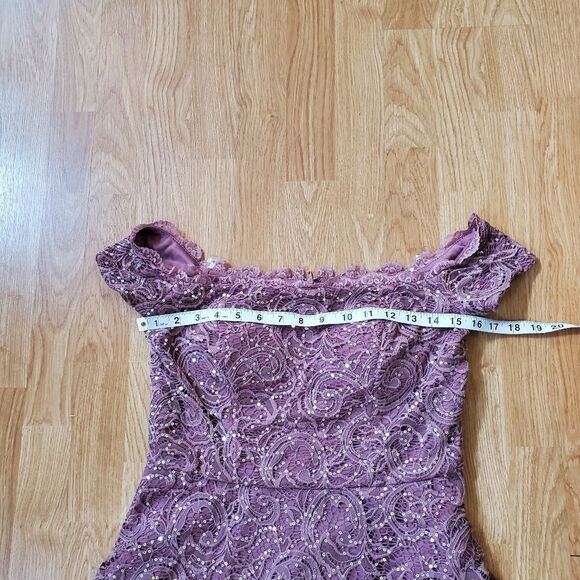 🌹 SEQUIN HEARTS 🌹 Off Shoulder Sequin Lace High Low Dress - [Size 11, Mauve] - Picture 8 of 13